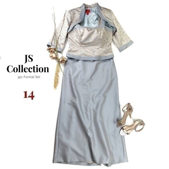 JS Collections Dresses & Skirts - JS Collections Gold Teal 3Pc Formal Dress Coat Set Sz 14